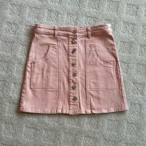 Altar’d State Pink Denim Button Up Mini Skirt